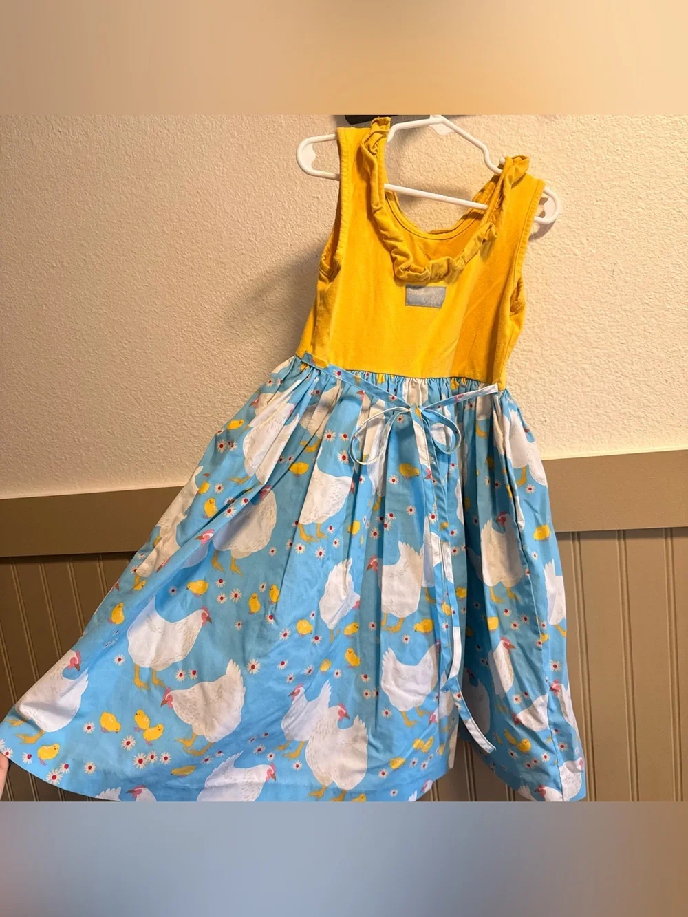 Eleanor Rose Yellow and Blue Chicken Print Sundress for Kids 8-10